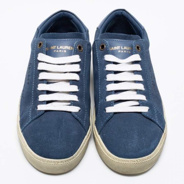 Pre Owned Saint Laurent Navy Blue Denim Court Classic Low-Top Sneakers Size 37