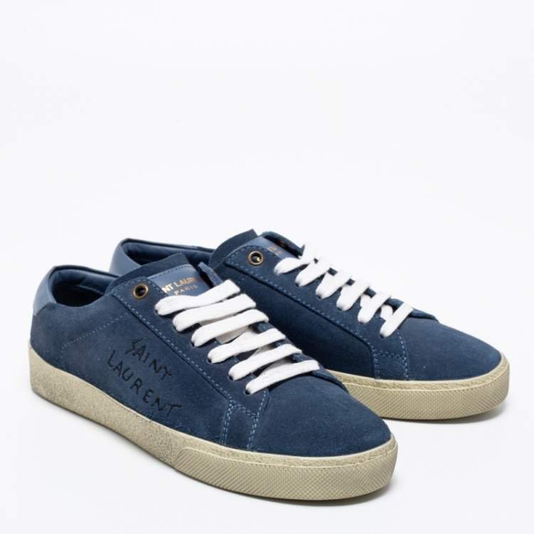 Pre Owned Saint Laurent Navy Blue Denim Court Classic Low-Top Sneakers Size 37