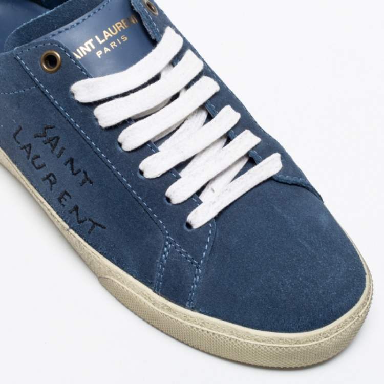 Pre Owned Saint Laurent Navy Blue Denim Court Classic Low-Top Sneakers Size 37