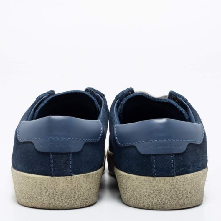 Pre Owned Saint Laurent Navy Blue Denim Court Classic Low-Top Sneakers Size 37