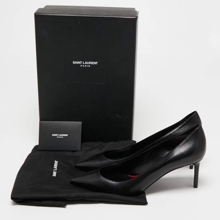 Pre Owned Saint Laurent Black Leather Pointed Toe Pumps Size 39