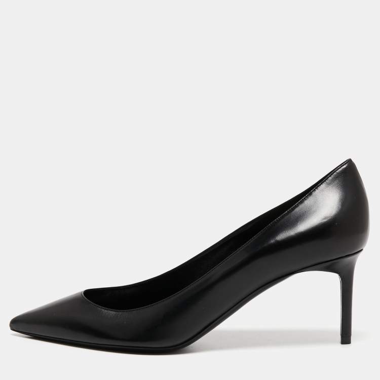 Pre Owned Saint Laurent Black Leather Pointed Toe Pumps Size 39