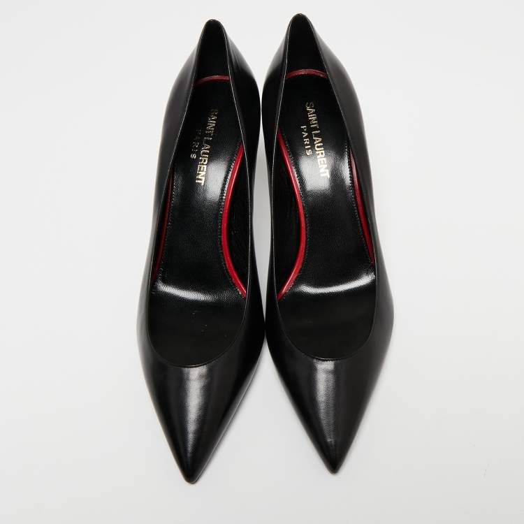 Pre Owned Saint Laurent Black Leather Pointed Toe Pumps Size 39