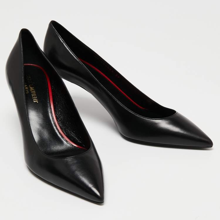 Pre Owned Saint Laurent Black Leather Pointed Toe Pumps Size 39