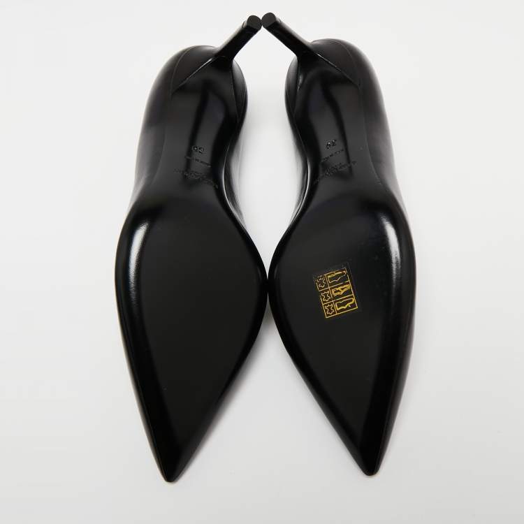Pre Owned Saint Laurent Black Leather Pointed Toe Pumps Size 39