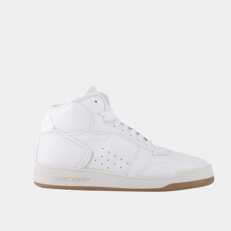 Pre Owned Saint Laurent Paris White SL24 Mid Top Sneaker Size EU 38.5