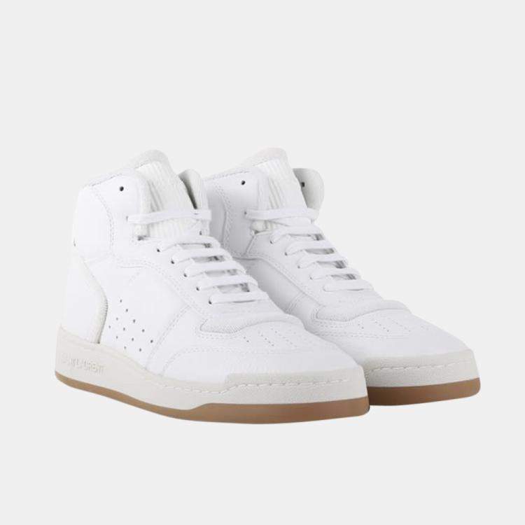 Pre Owned Saint Laurent Paris White SL24 Mid Top Sneaker Size EU 38.5