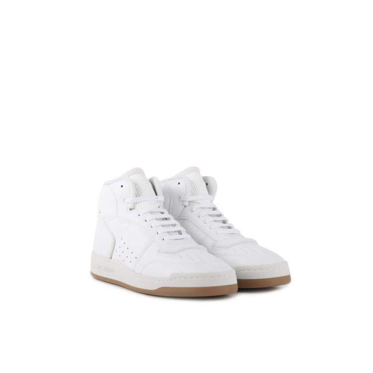 Pre Owned Saint Laurent Paris White SL24 Mid Top Sneaker Size EU 38.5