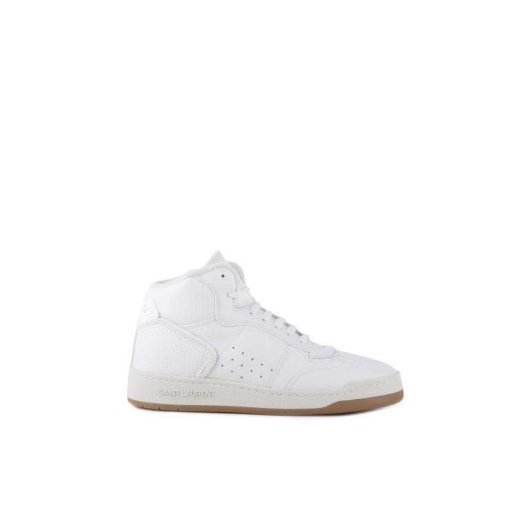 Pre Owned Saint Laurent Paris White SL24 Mid Top Sneaker Size EU 38.5