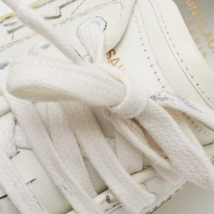 Pre Owned Saint Laurent White Leather Star Alpha Low-Top Sneakers Size 38.5