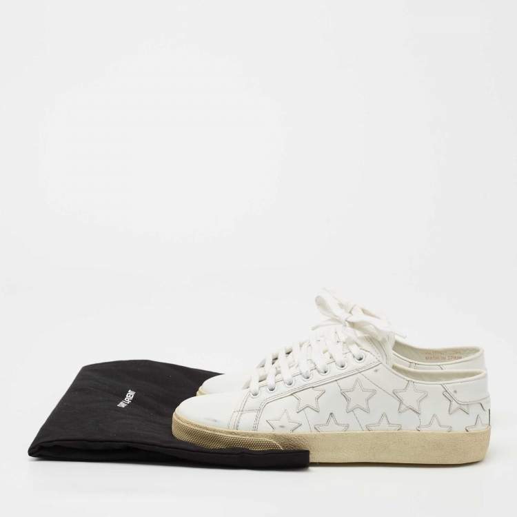 Pre Owned Saint Laurent White Leather Star Alpha Low-Top Sneakers Size 38.5