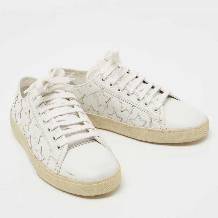 Pre Owned Saint Laurent White Leather Star Alpha Low-Top Sneakers Size 38.5