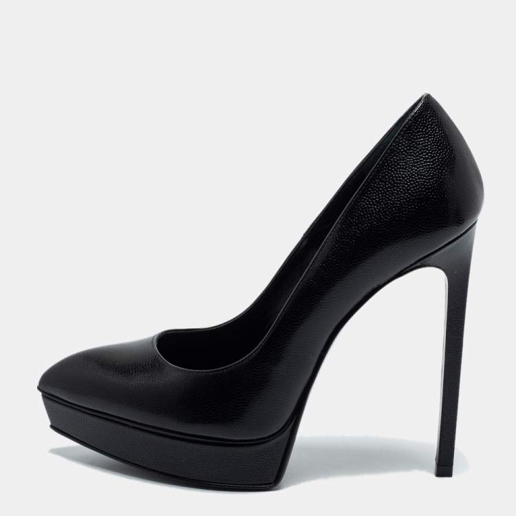 Pre Owned Saint Laurent Black Leather Janis Pumps Size 37.5
