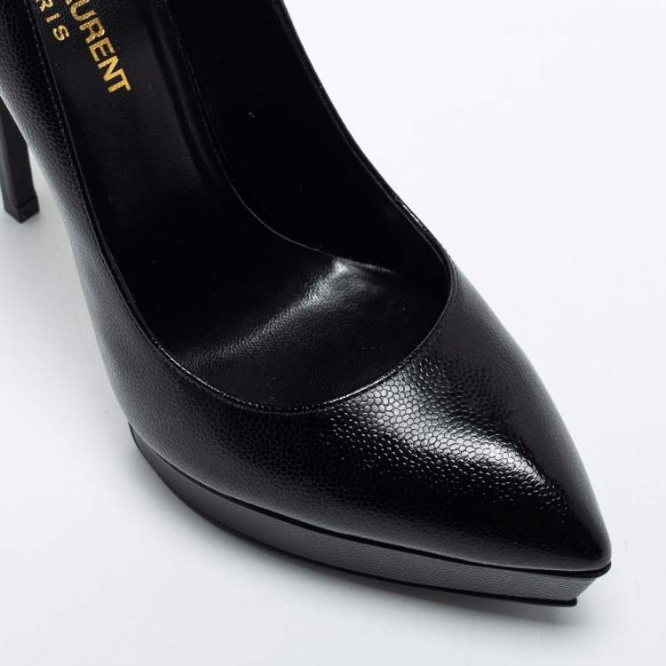 Pre Owned Saint Laurent Black Leather Janis Pumps Size 37.5