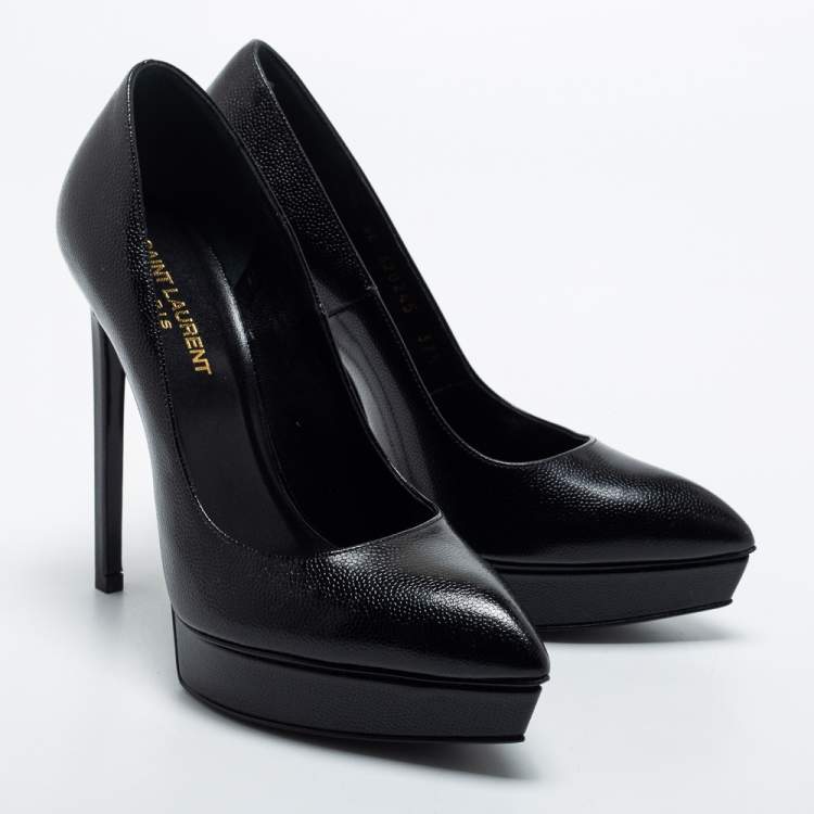 Pre Owned Saint Laurent Black Leather Janis Pumps Size 37.5