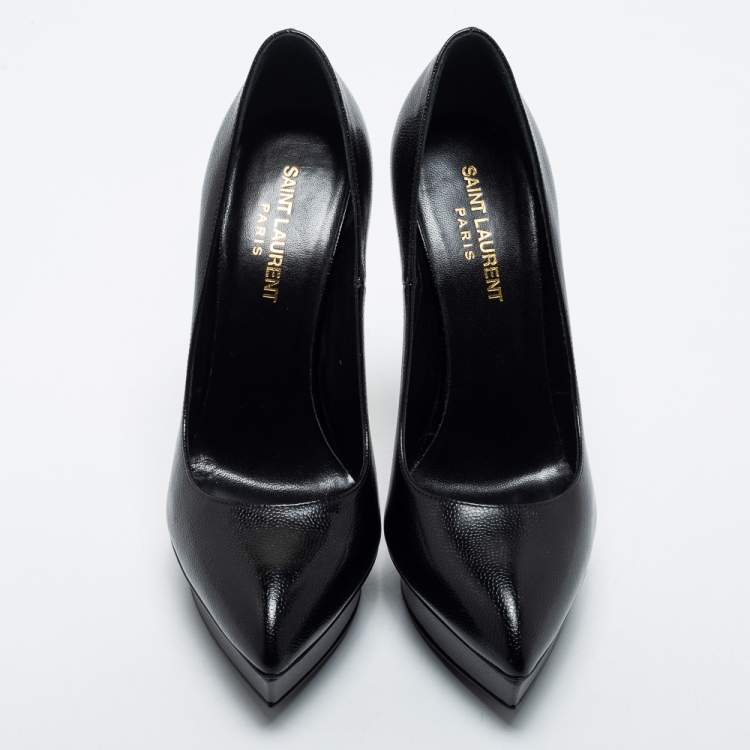 Pre Owned Saint Laurent Black Leather Janis Pumps Size 37.5