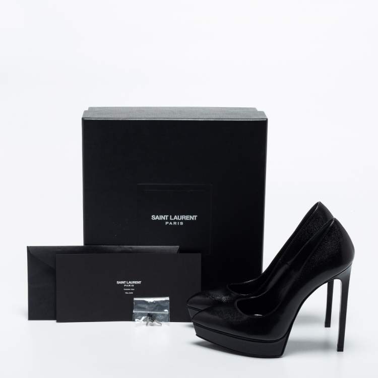 Pre Owned Saint Laurent Black Leather Janis Pumps Size 37.5
