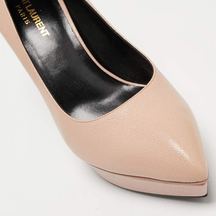 Pre Owned Saint Laurent Beige Lizard Embossed Leather Classic Janis Pumps Size 39