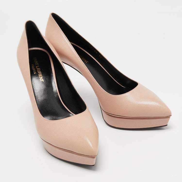 Pre Owned Saint Laurent Beige Lizard Embossed Leather Classic Janis Pumps Size 39
