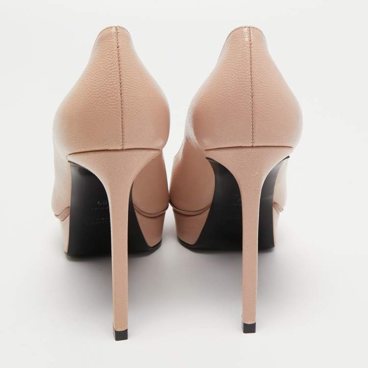 Pre Owned Saint Laurent Beige Lizard Embossed Leather Classic Janis Pumps Size 39