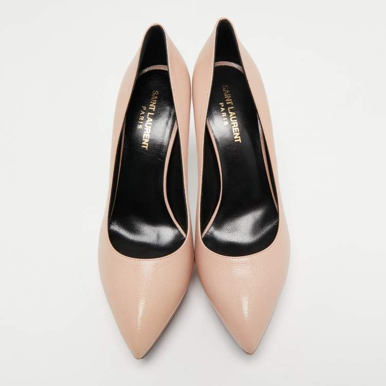 Pre Owned Saint Laurent Beige Lizard Embossed Leather Classic Janis Pumps Size 39