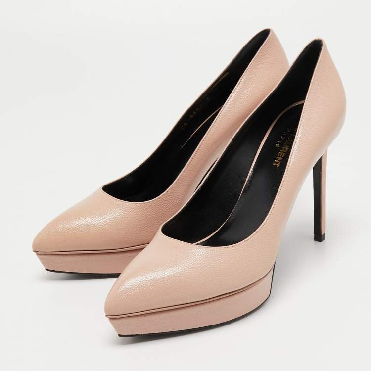 Pre Owned Saint Laurent Beige Lizard Embossed Leather Classic Janis Pumps Size 39