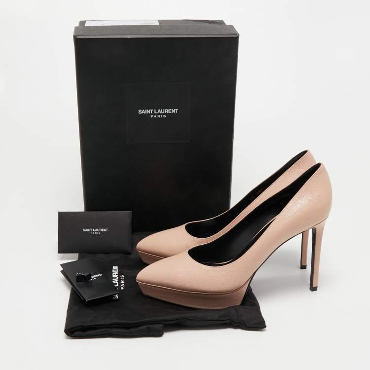 Pre Owned Saint Laurent Beige Lizard Embossed Leather Classic Janis Pumps Size 39