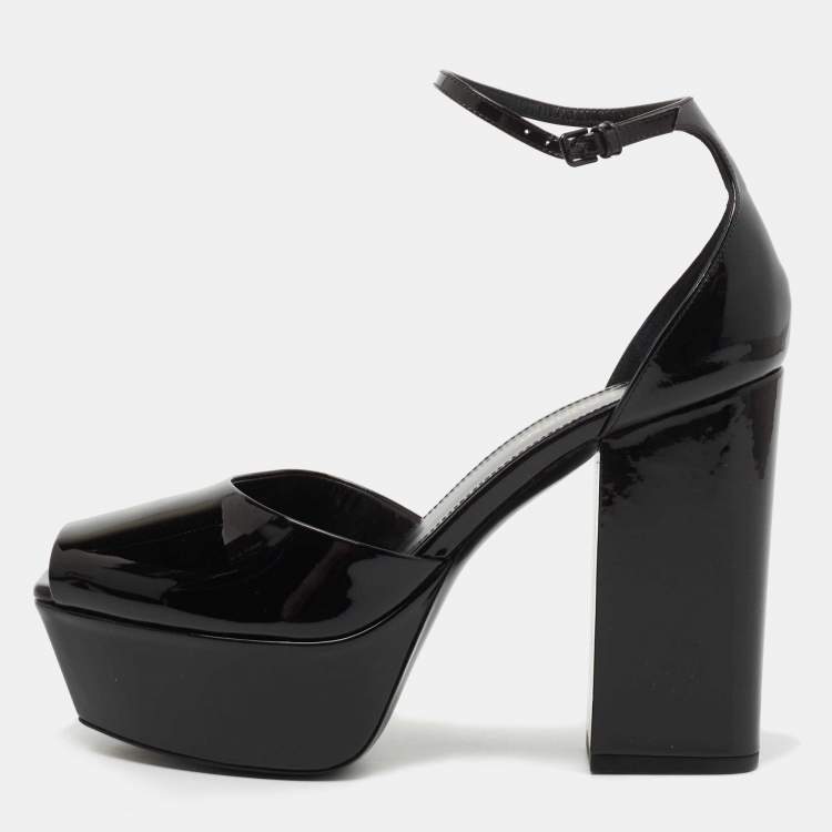 Pre Owned Saint Laurent Black Patent Jodie Ankle Strap Sandals Size 37