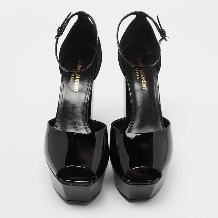 Pre Owned Saint Laurent Black Patent Jodie Ankle Strap Sandals Size 37