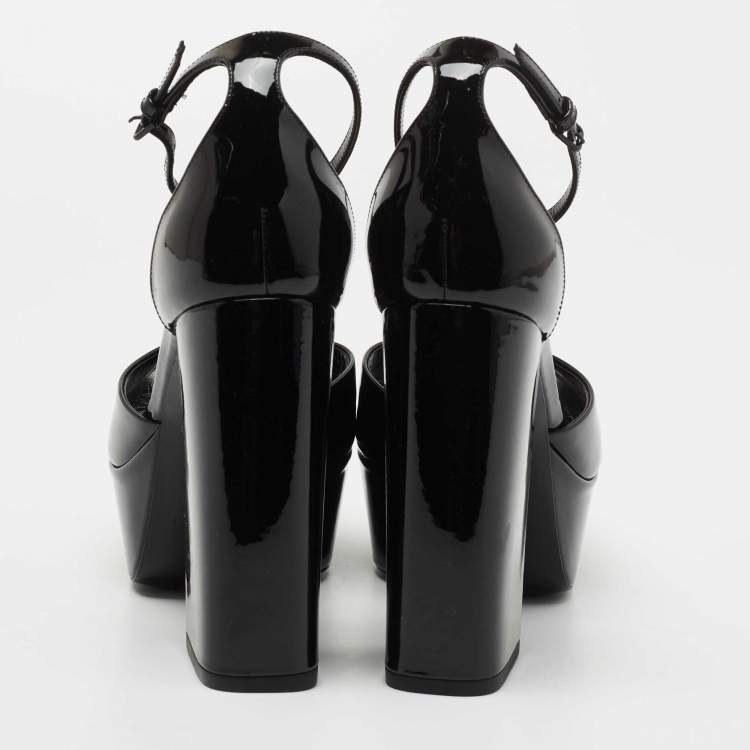 Pre Owned Saint Laurent Black Patent Jodie Ankle Strap Sandals Size 37