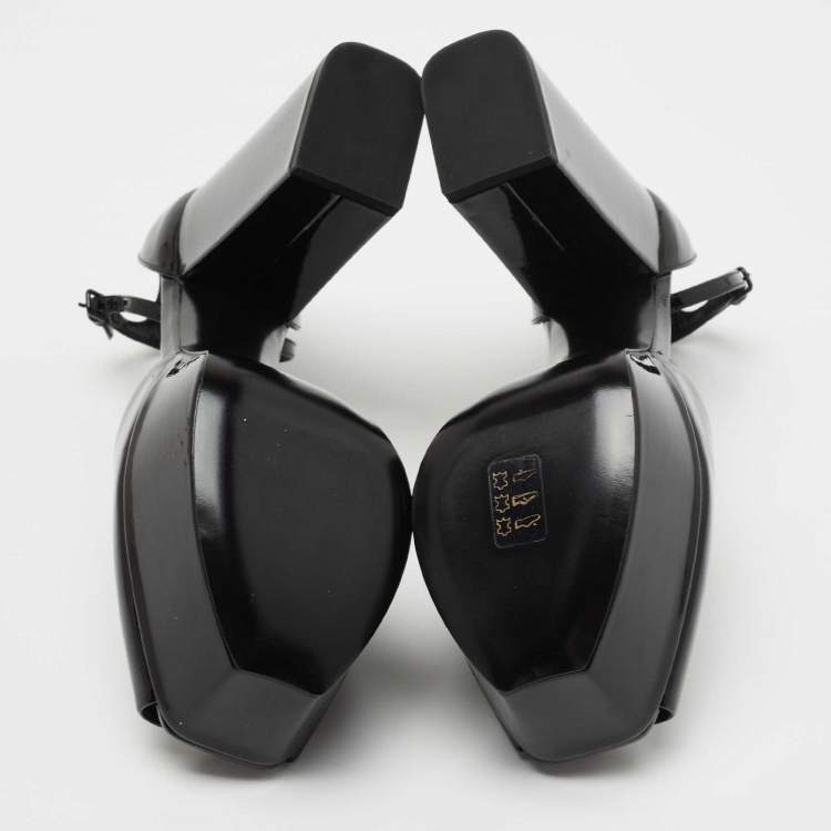 Pre Owned Saint Laurent Black Patent Jodie Ankle Strap Sandals Size 37