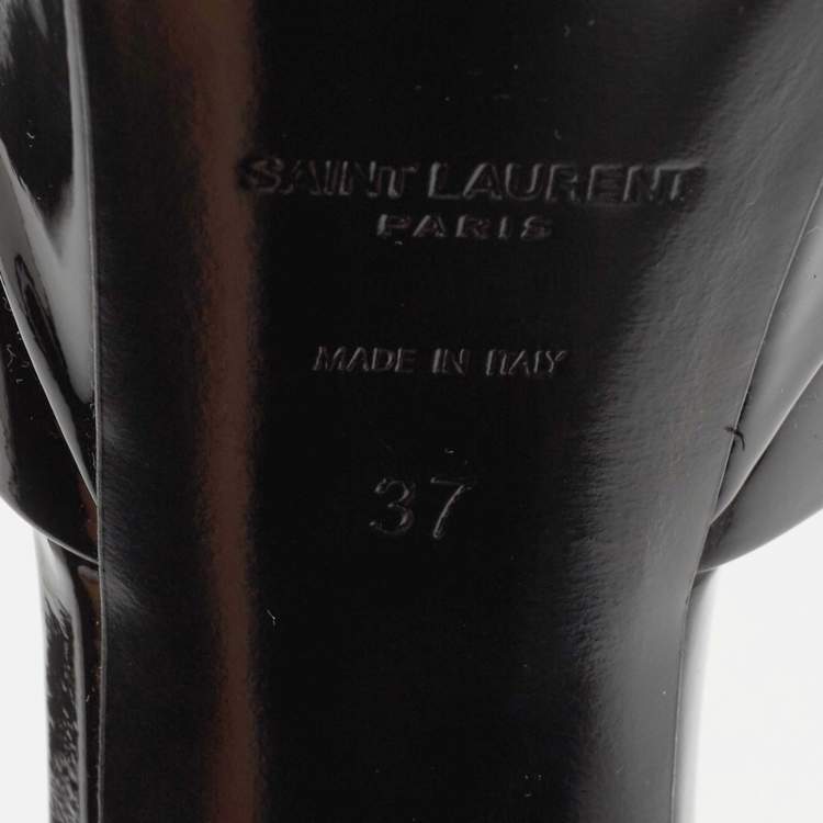 Pre Owned Saint Laurent Black Patent Jodie Ankle Strap Sandals Size 37