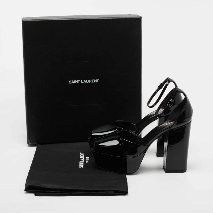 Pre Owned Saint Laurent Black Patent Jodie Ankle Strap Sandals Size 37