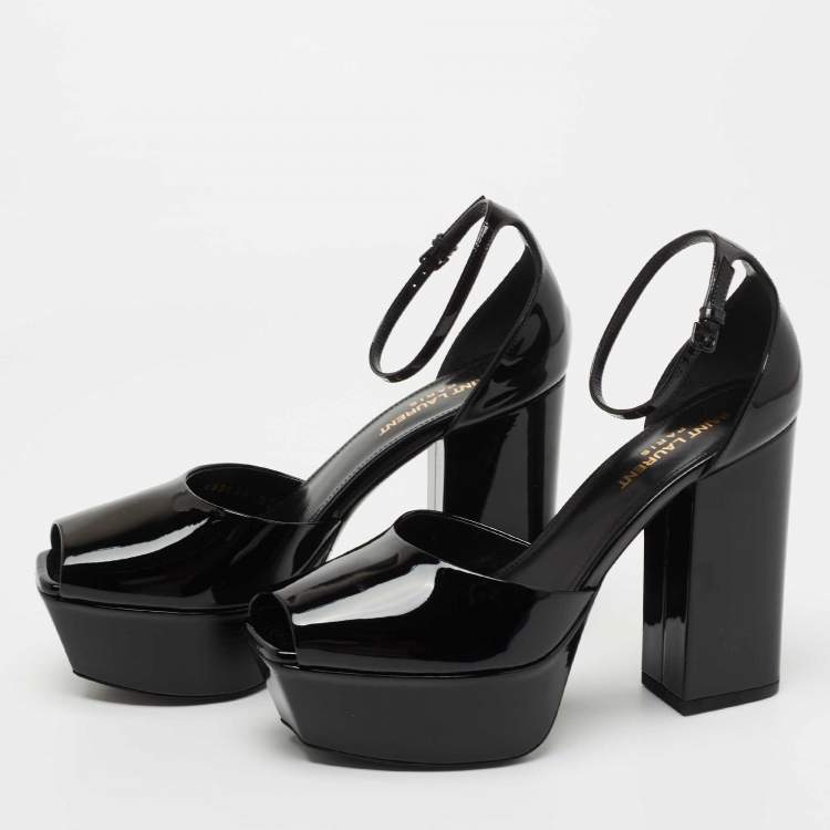 Pre Owned Saint Laurent Black Patent Jodie Ankle Strap Sandals Size 37