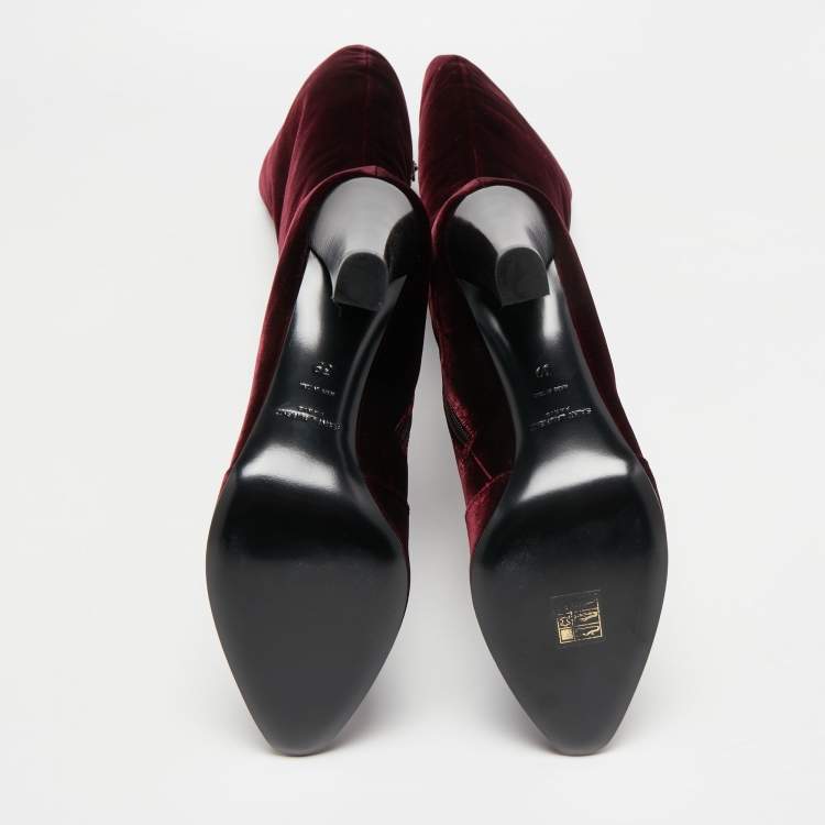 Pre Owned Saint Laurent Paris Burgundy Velvet Knee High Boots Size 39 