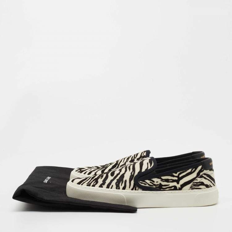 Pre Owned Saint Laurent Paris White/Black Calf hair Slip On Sneakers Size 40
