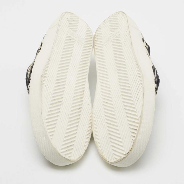 Pre Owned Saint Laurent Paris White/Black Calf hair Slip On Sneakers Size 40