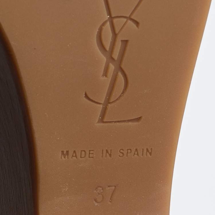 Pre Owned Saint Laurent Brown Leather Wooden Platform Wedge Mules Size 37