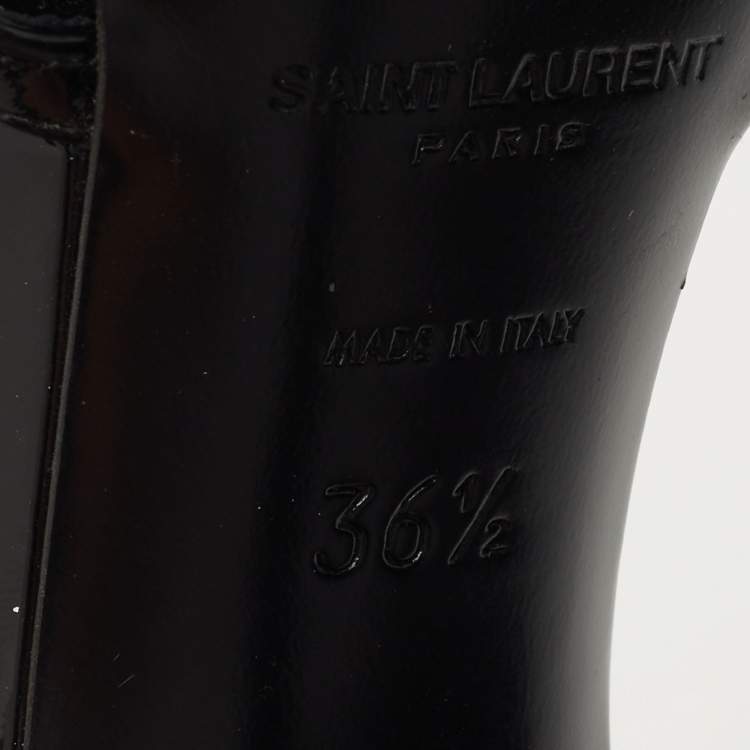مملوكة مسبقًا Saint Laurent Black Patent Leather Cassandra Sandals Size 36.5