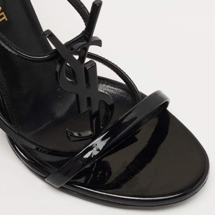 مملوكة مسبقًا Saint Laurent Black Patent Leather Cassandra Sandals Size 36.5