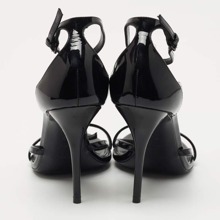 مملوكة مسبقًا Saint Laurent Black Patent Leather Cassandra Sandals Size 36.5