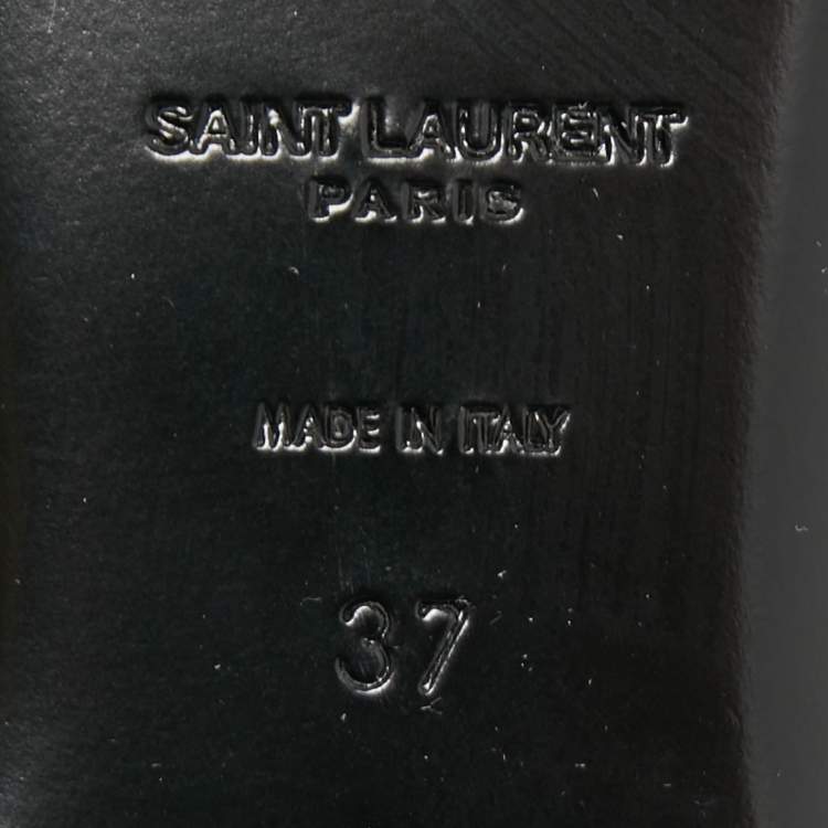 Pre Owned Saint Laurent Paris Black/White  Leather and Fabric Ankle Wrap Flat Sandals Size 37