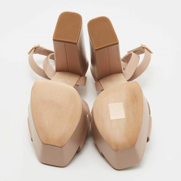 Pre Owned Saint Laurent Paris Beige Leather Farrah Platform Ankle Strap Sandals Size 38.5 