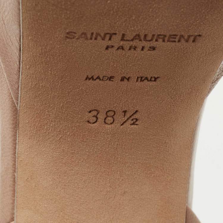 Pre Owned Saint Laurent Paris Beige Leather Farrah Platform Ankle Strap Sandals Size 38.5 