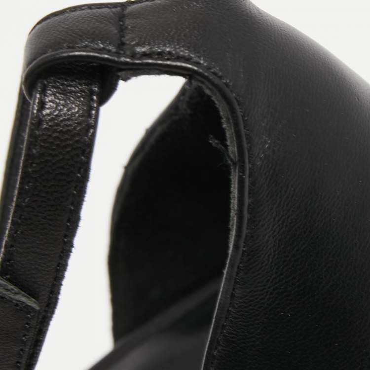 Pre Owned Saint Laurent Paris Black Leather Amber Ankle Strap Sandals Size 39