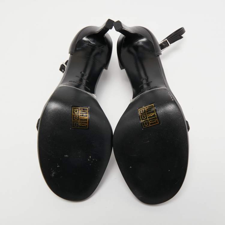 Pre Owned Saint Laurent Paris Black Leather Amber Ankle Strap Sandals Size 39