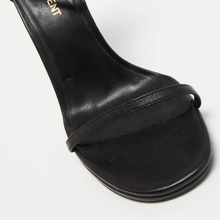 Pre Owned Saint Laurent Paris Black Leather Amber Ankle Strap Sandals Size 39