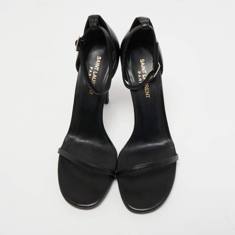 Pre Owned Saint Laurent Paris Black Leather Amber Ankle Strap Sandals Size 39