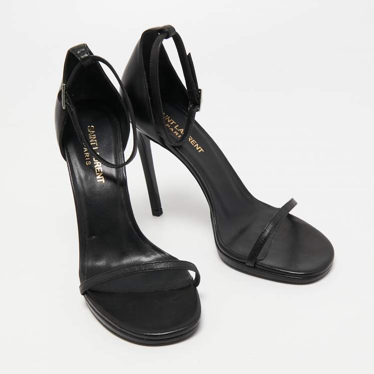 Pre Owned Saint Laurent Paris Black Leather Amber Ankle Strap Sandals Size 39
