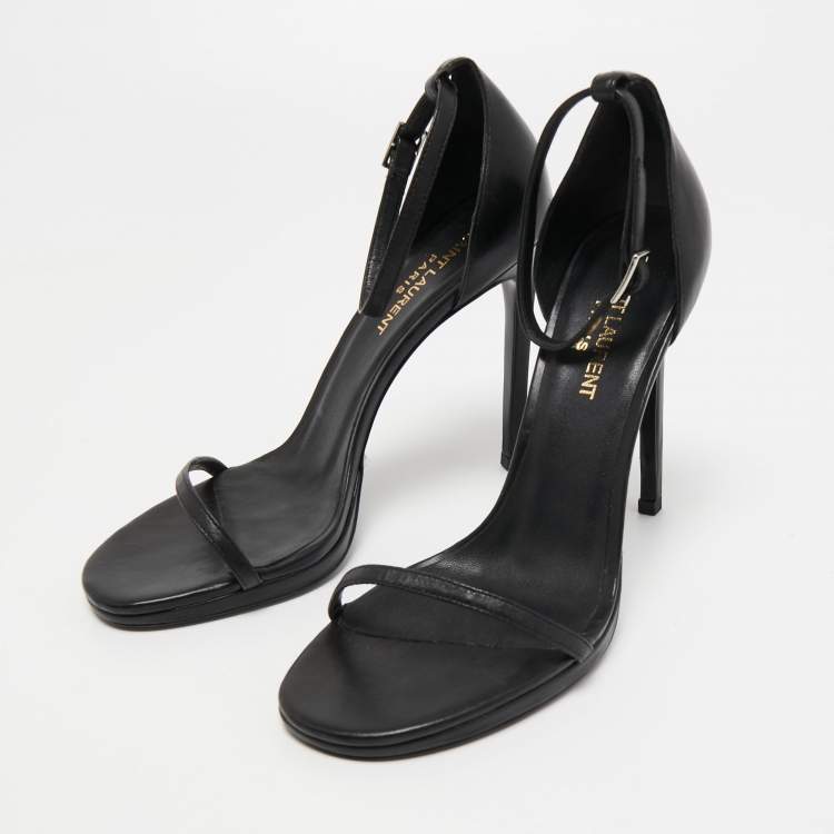 Pre Owned Saint Laurent Paris Black Leather Amber Ankle Strap Sandals Size 39